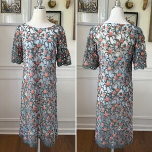 Anthropologie Moulinette Soeurs Floral Embroidered Mesh Tunic Sky $130 XS